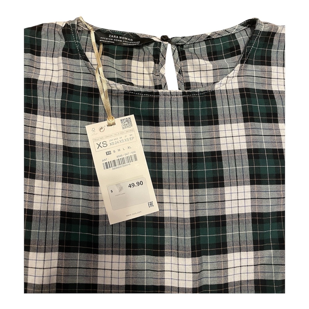 Zara Woman Green Plaid Tiered Babydoll Dress Long Sleeve Casual Mini XS - Picture 4 of 8